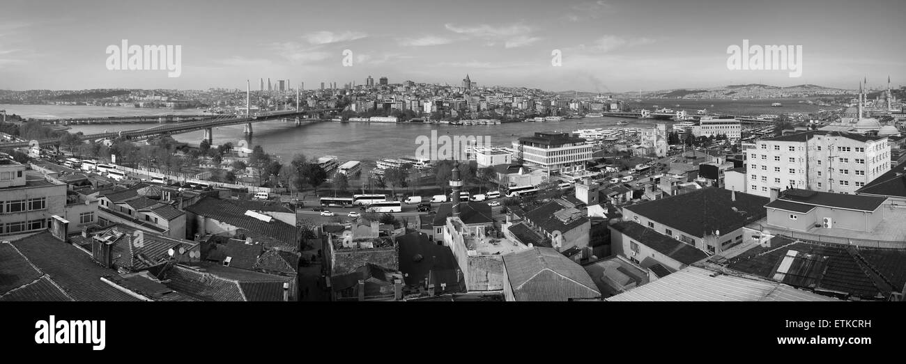 Panorama of Golden Horn on a sunny day with blue sky background, Halic in Istanbul, Turkey, 2015 Stock Photo