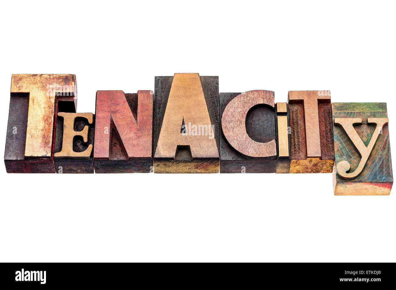 tenacity word abstract - isolated text in mixed vintage letterpress wood type printing blocks Stock Photo