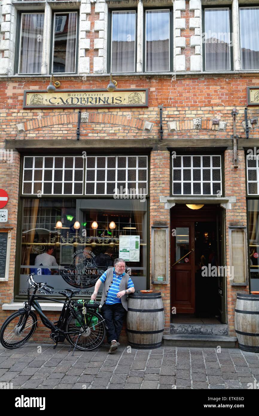 Exterior of the Cambrinus bier brasserie in Bruges Belgium Stock Photo