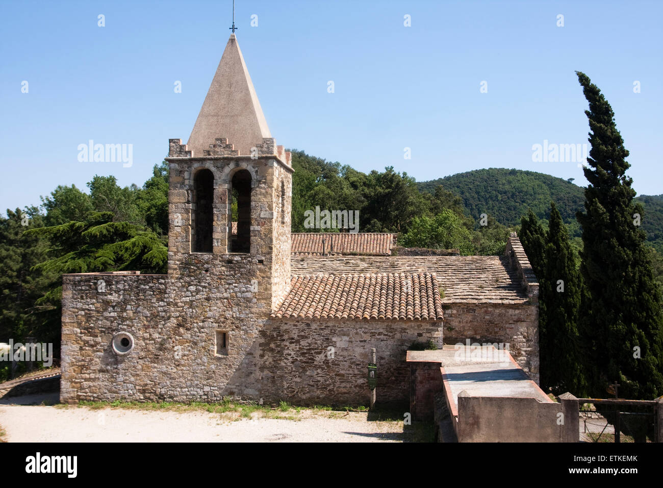 Sants Metges church or Sant Cosme and Sant Damià church. XI century. Sant Julià de Ramis. Stock Photo
