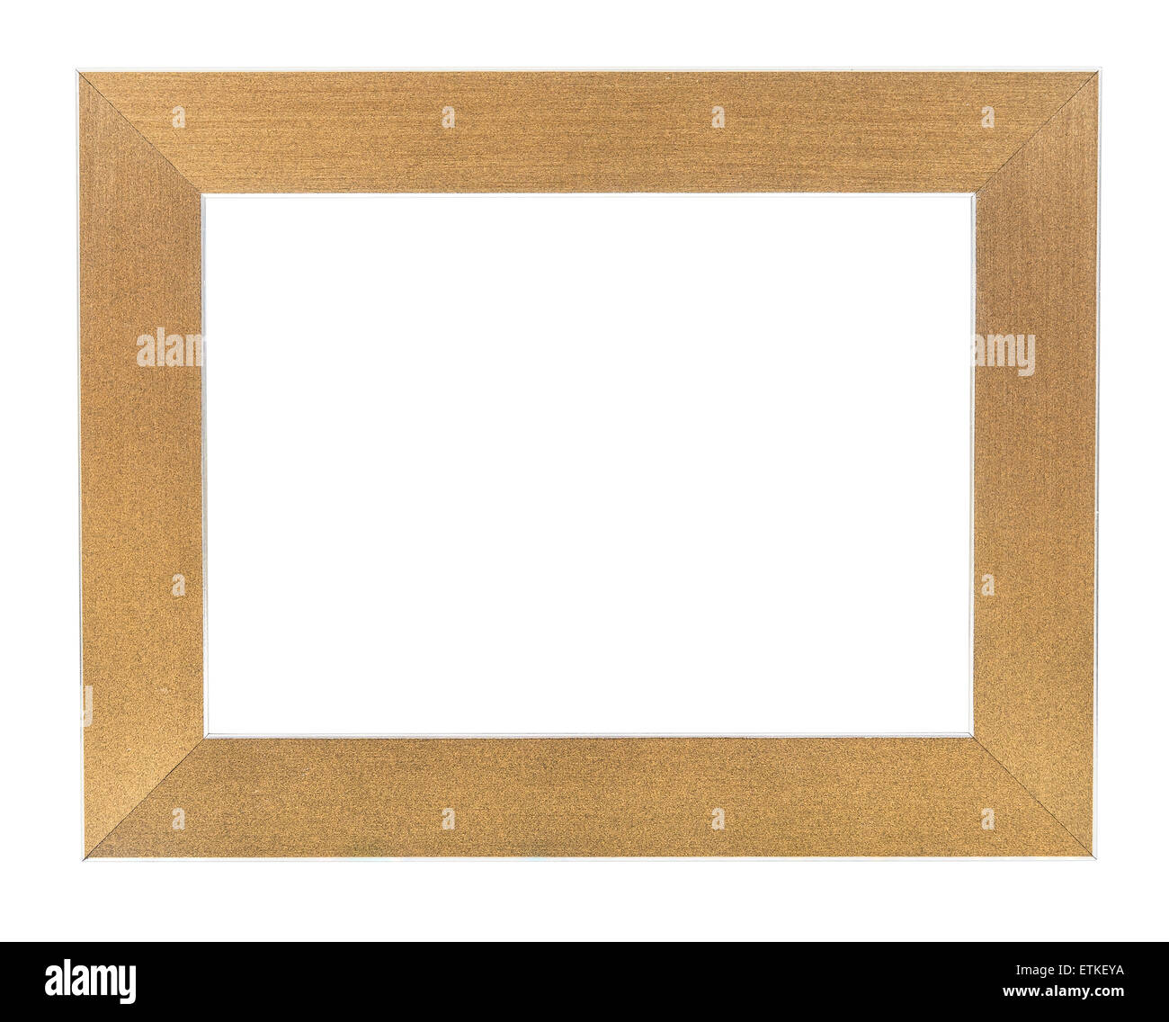 Golden empty picture frame isolated on white background with clipping