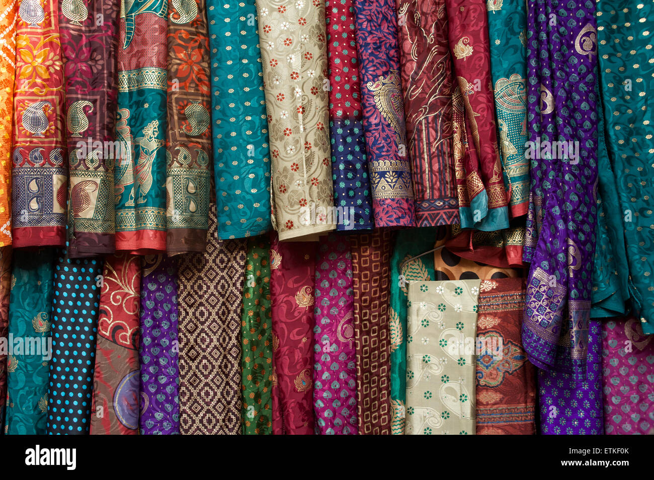 Silky textiles, Mandawa, Shekawati region, Rajasthan India Stock Photo