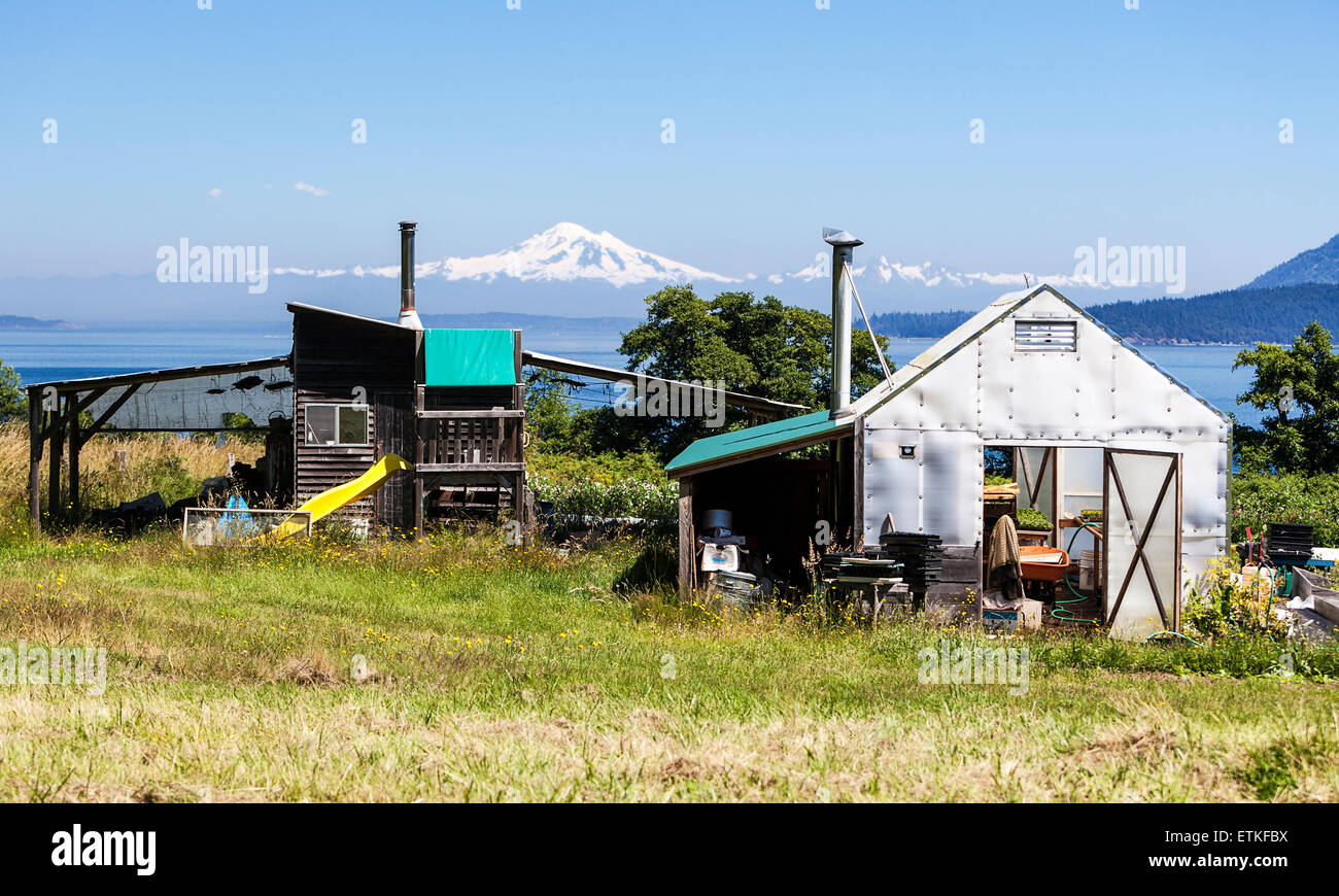 Two Farm Buildings On Waldron Island Stock Photo Alamy