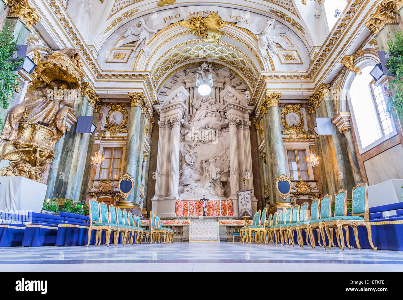 Stockholm - The Royal Chapel With Flower Decorations for Prince Wedding in Sweden Stock Photo