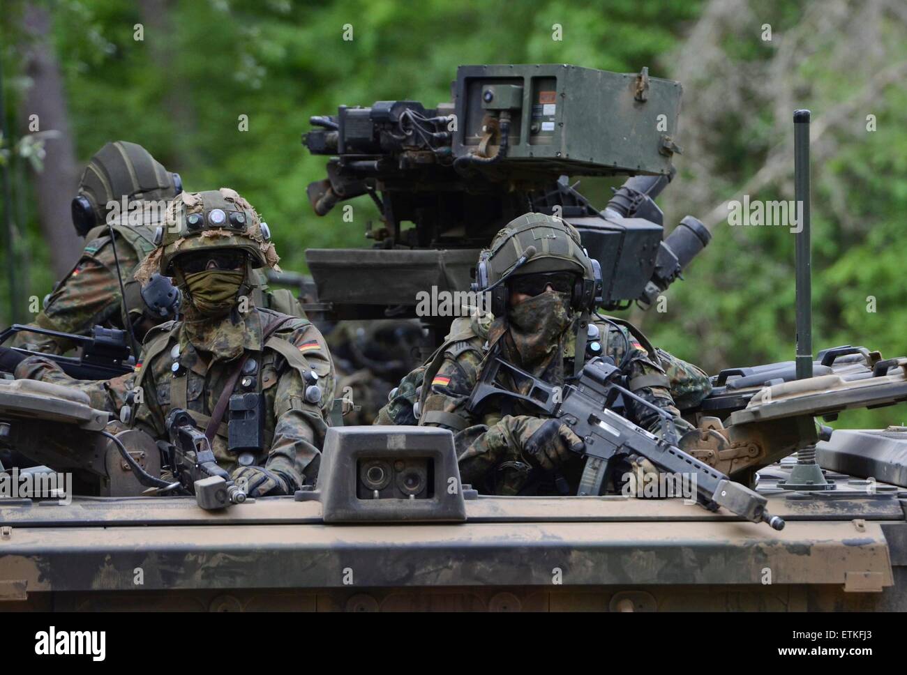 German soldiers assigned to Jaeger Battalion 291, scan their