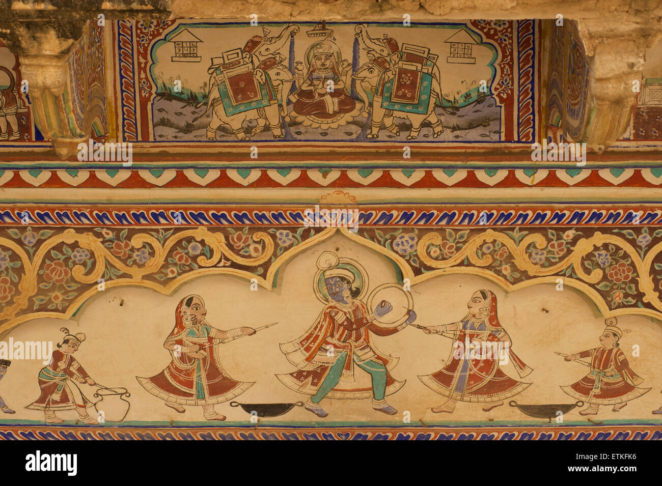 Painted walls of an old Haveli, Shekawati Region, Rajasthan, India