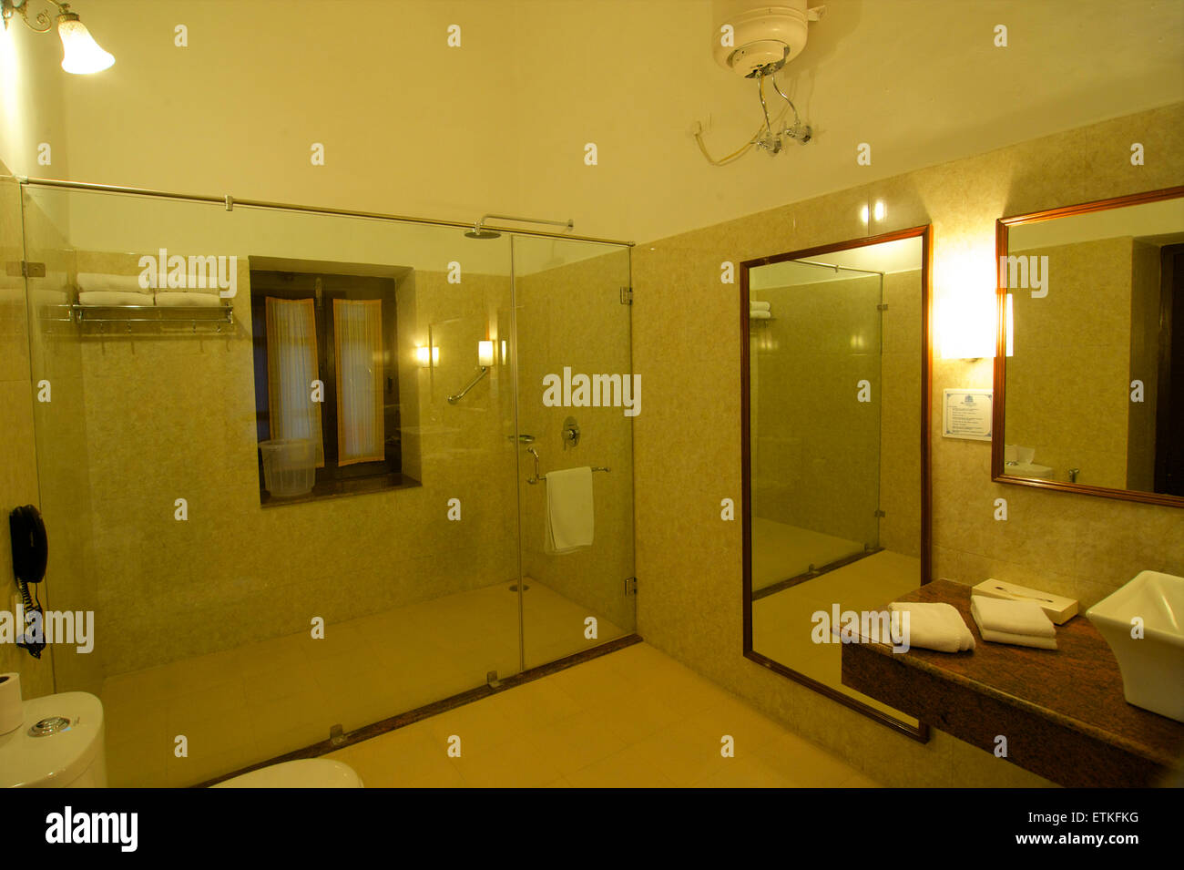 Bathroom, Lalgarh Palace Heritage Hotel, Bikaner, Rajasthan, India Stock Photo