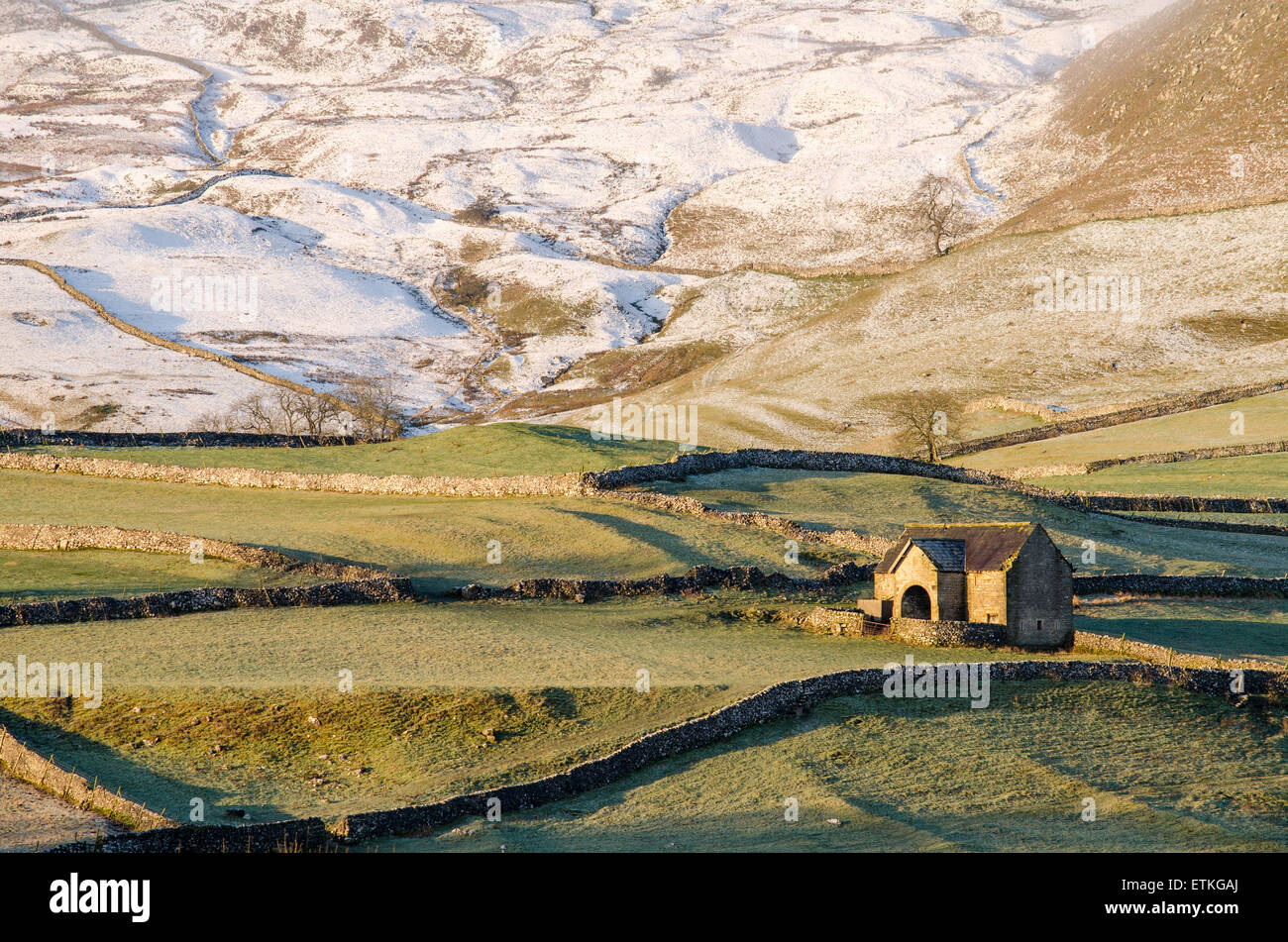 Remote farm house outside of Malham, Yorkshire in winter Stock Photo