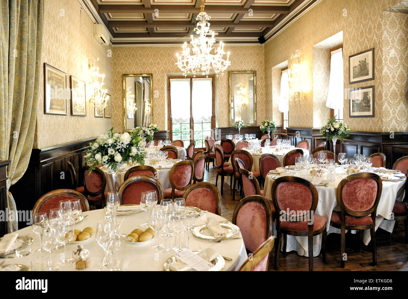 Elegant Wedding Venue Interior With Tables Stock Photo 84023220