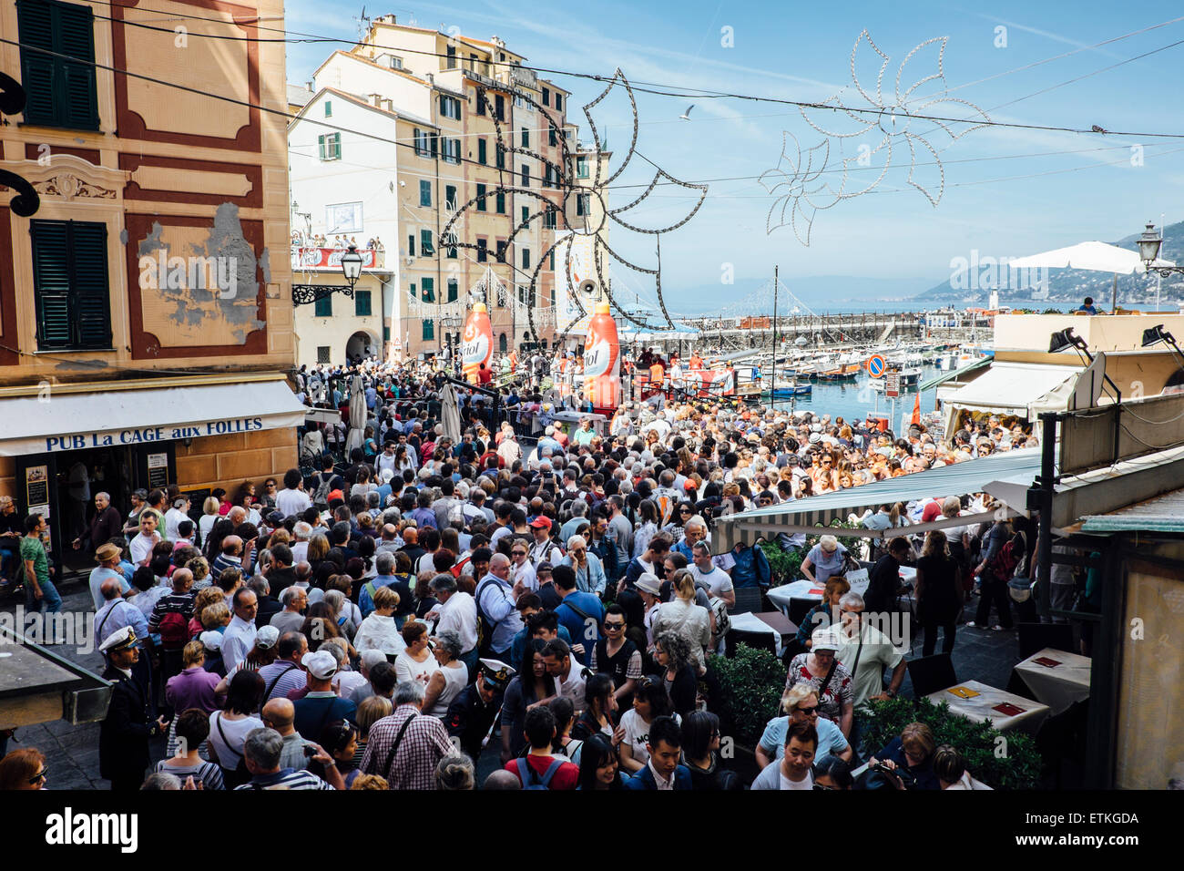 The crowd at the main square in Camogli at the Sagre del Pesce festival, Italy Stock Photo