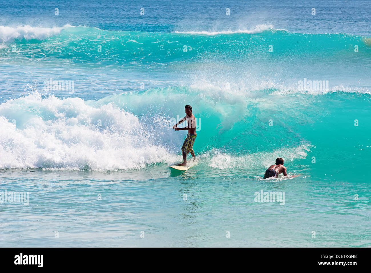 Bali Indonesia July 27 Unidentified Young Man Surfing