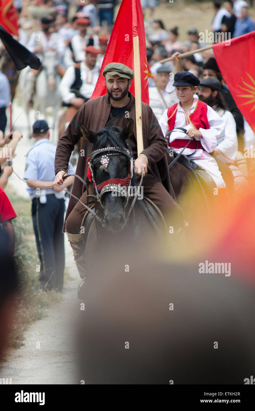 Traditional march towards Krusevo, arrival of Ilinden cavalry in Meckin Kamen, Krusevo, R. Macedonia 2 August 2012 Stock Photo
