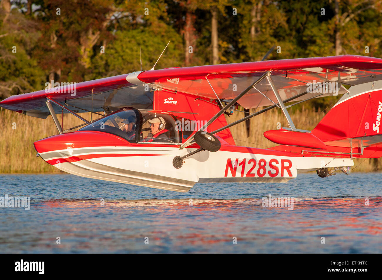 Searey, a small seaplane landing on the Chesapeake Bay, in Maryland