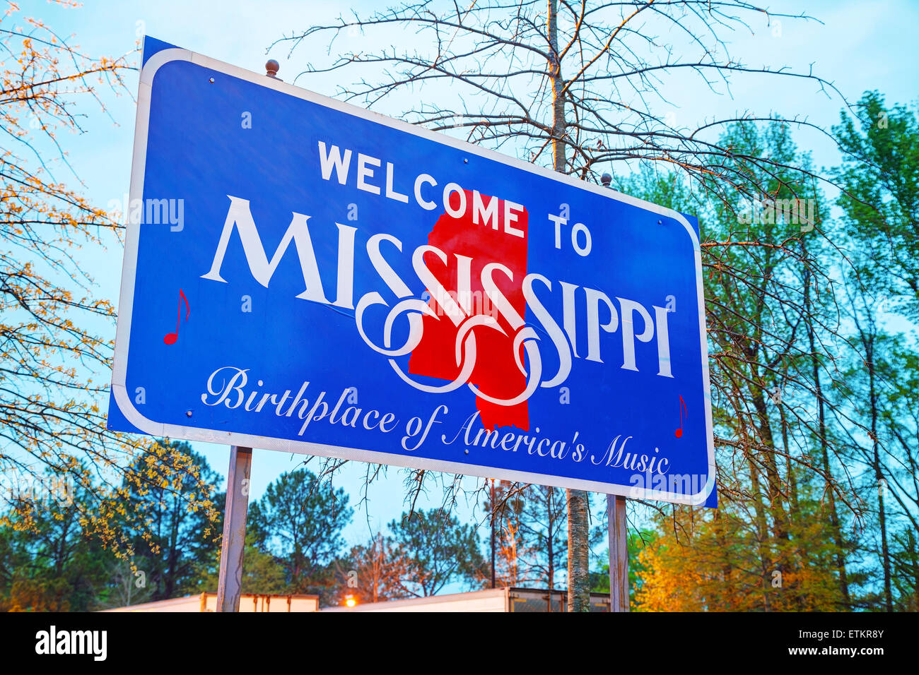 Welcome to Mississippi sign at the state border Stock Photo