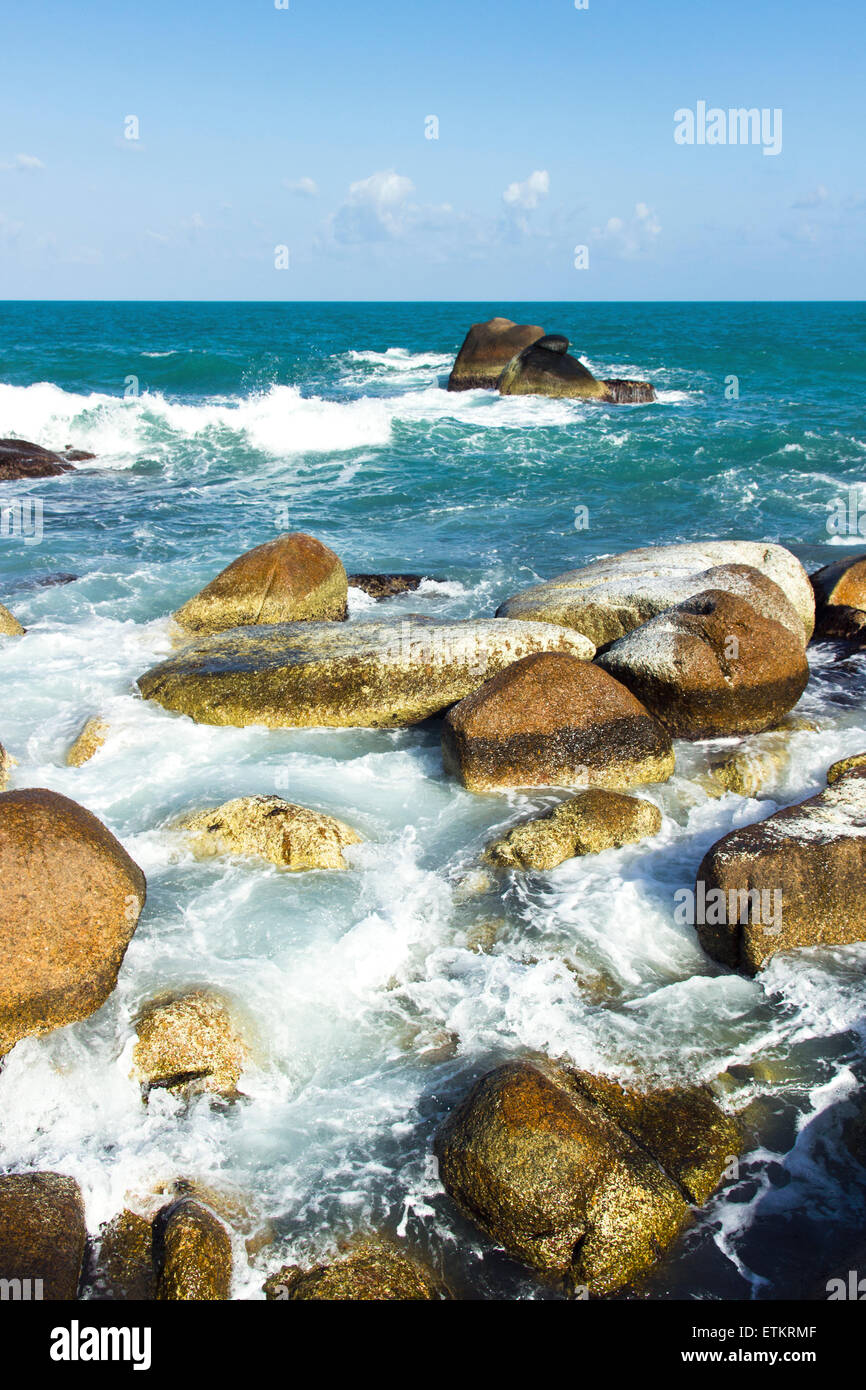 ocean waves and water splash with white foam. summer holiday view Stock ...