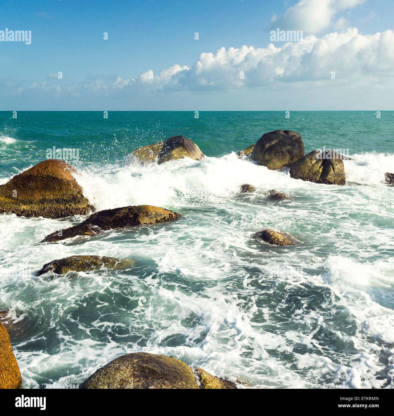 ocean waves, water splash with white foam. Asia summer travel scenic ...