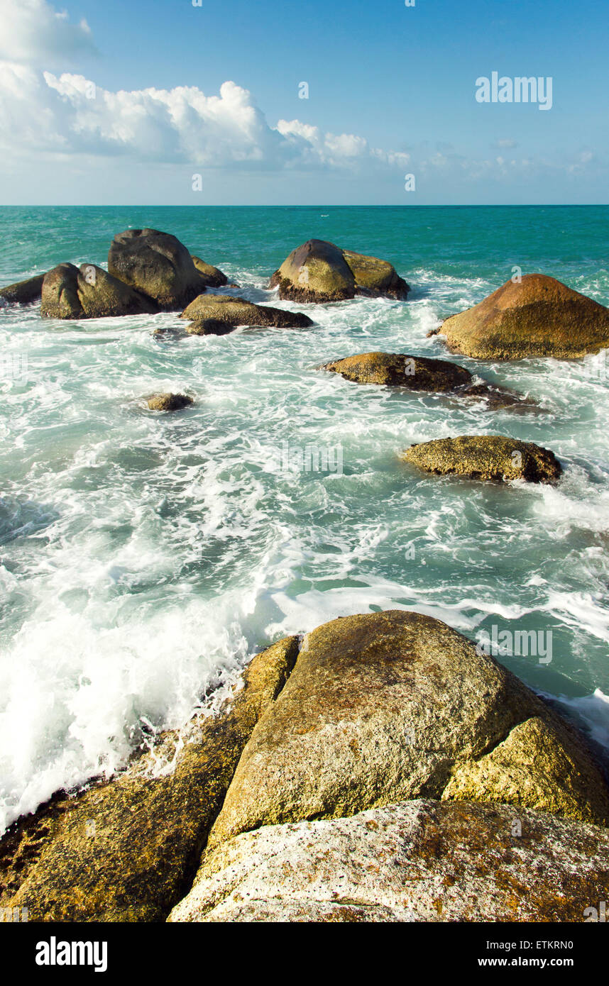 ocean waves and water splash with white foam. summer sea travel view ...