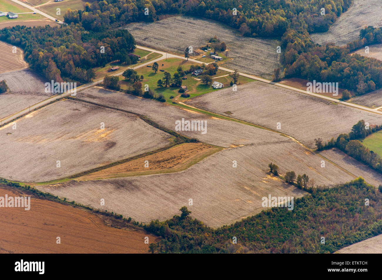 Aerial of fields in Eastern, USA Stock Photo