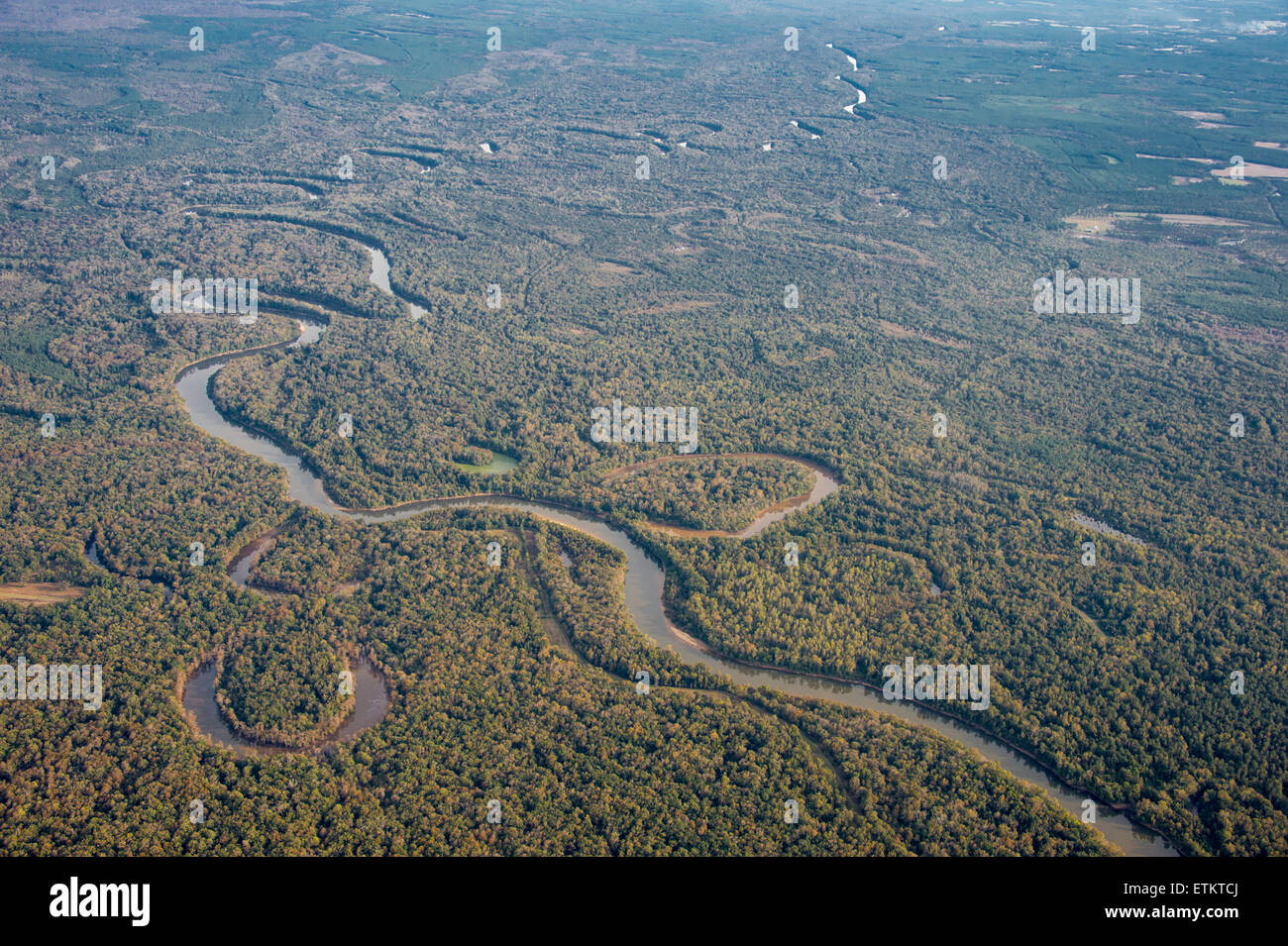 Aerial view of river in Eastern, USA Stock Photo
