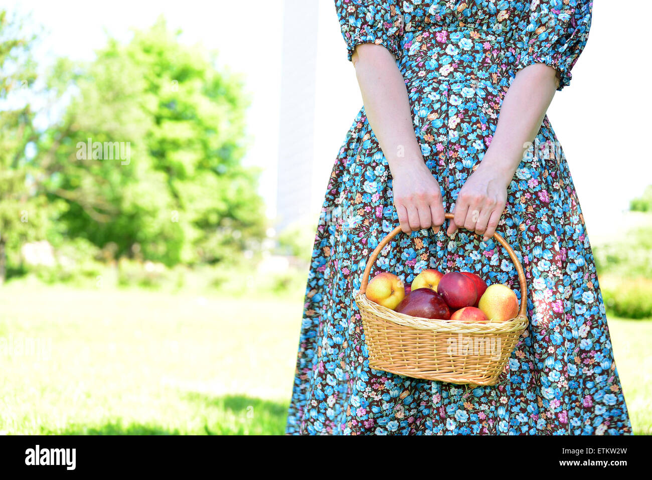 Woman holding fruit basket hi-res stock photography and images - Alamy