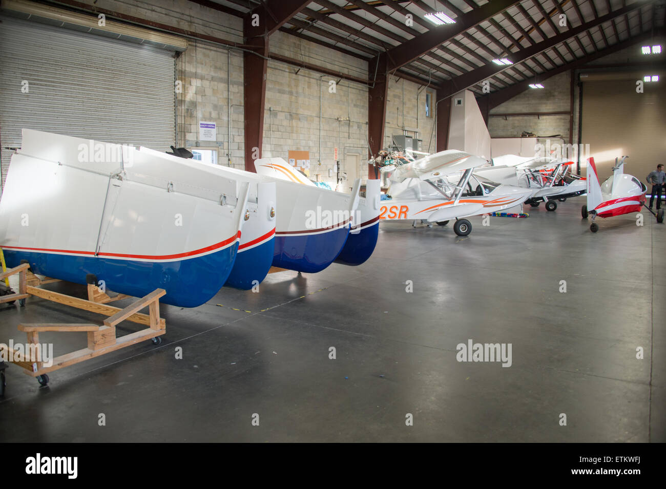 Interior of airplane hanger for small planes USA Stock Photo