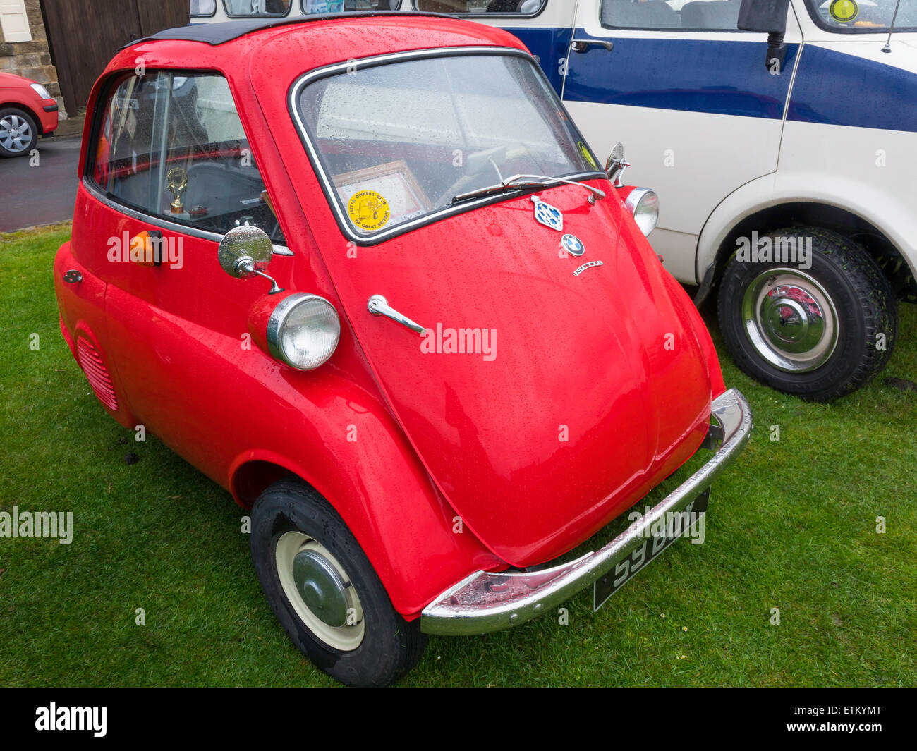 A beautifully restored BMW Isetta bubble car on display in Goathland June 2015 Stock Photo
