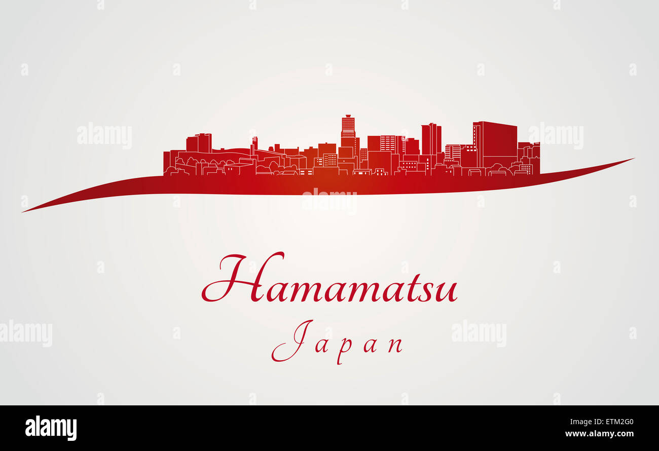 Hamamatsu skyline in red and gray background in editable vector file Stock Photo