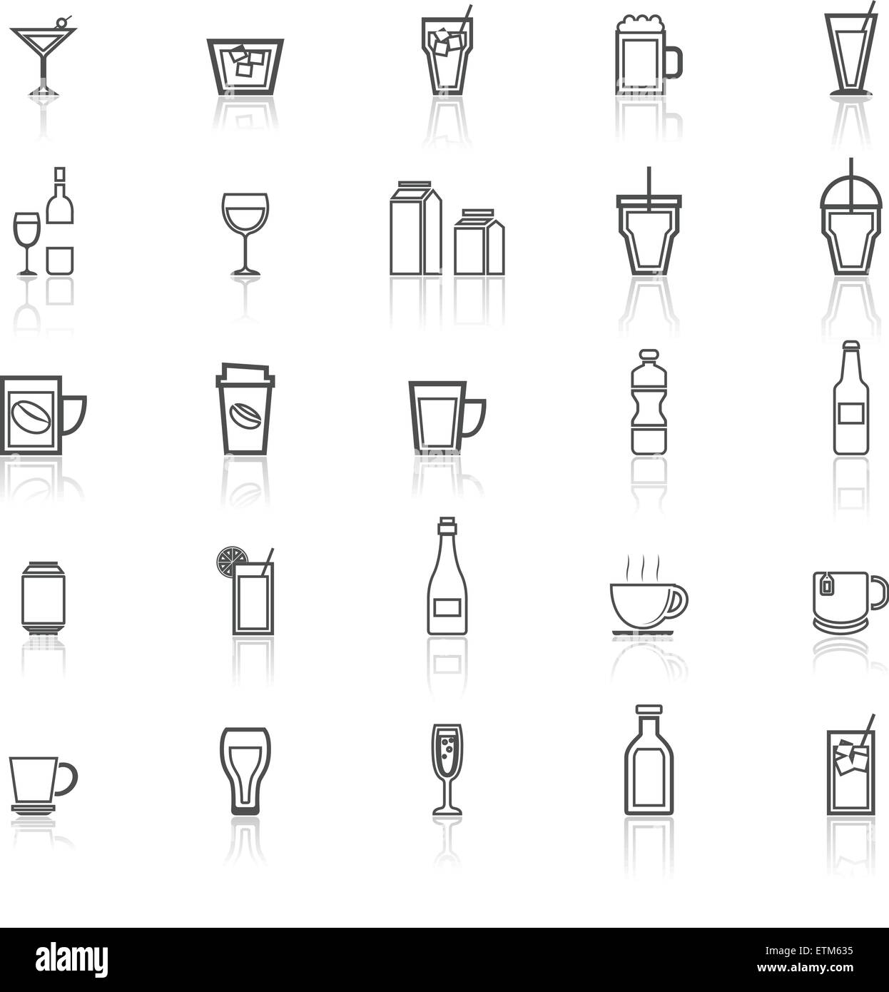 Drink line icons with reflect on white, stock vector Stock Vector Image