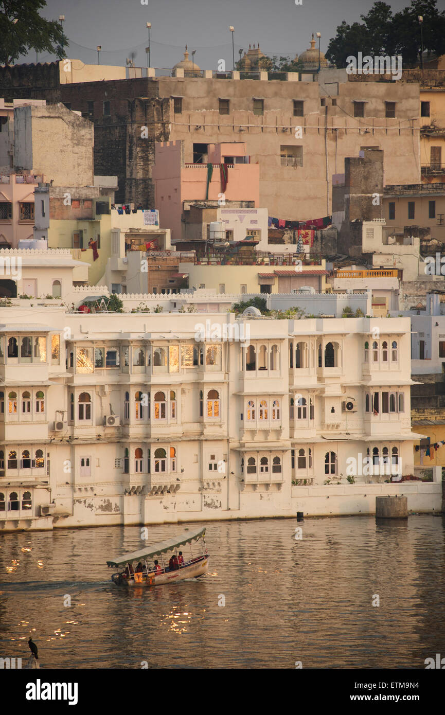 View of Udaipur from the Lake Pichola hotel. Rajasthan, India Stock Photo