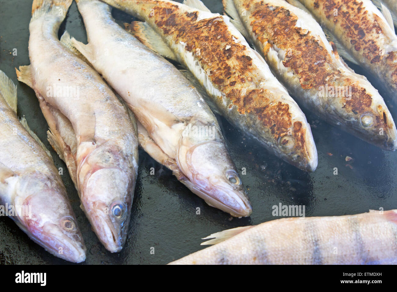 Perch fish on grill Stock Photo Alamy