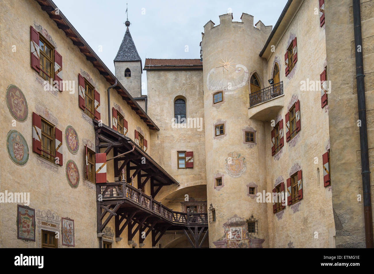 Courtyard, Messner Mountain Museum, MMM Ripa in Brunico Castle, Bruneck, South Tyrol, Italy Stock Photo