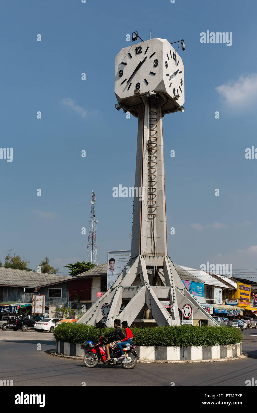 Clock Tower at the station, roundabout, Buri Ram, Buriram Province, Isan,  Isaan, Thailand Stock Photo - Alamy