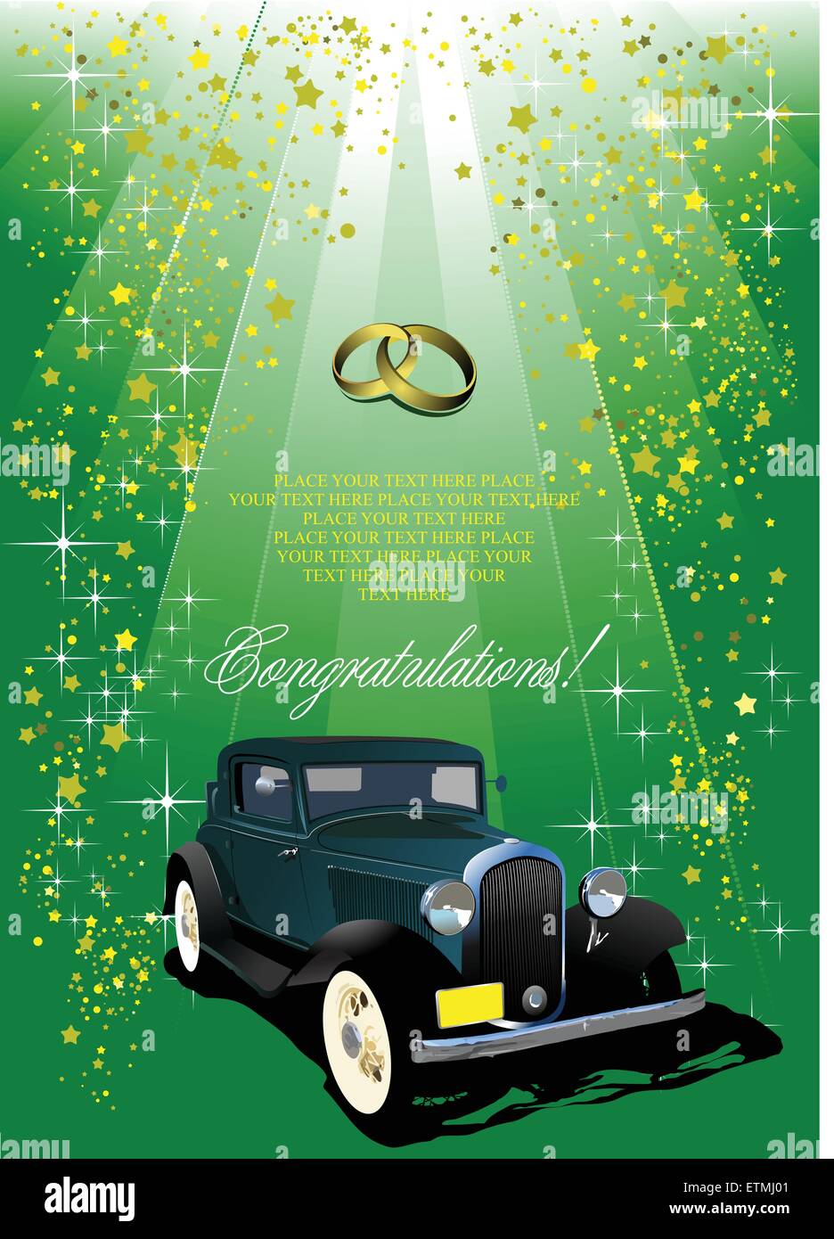 Wedding green background with rarity car image Stock Vector