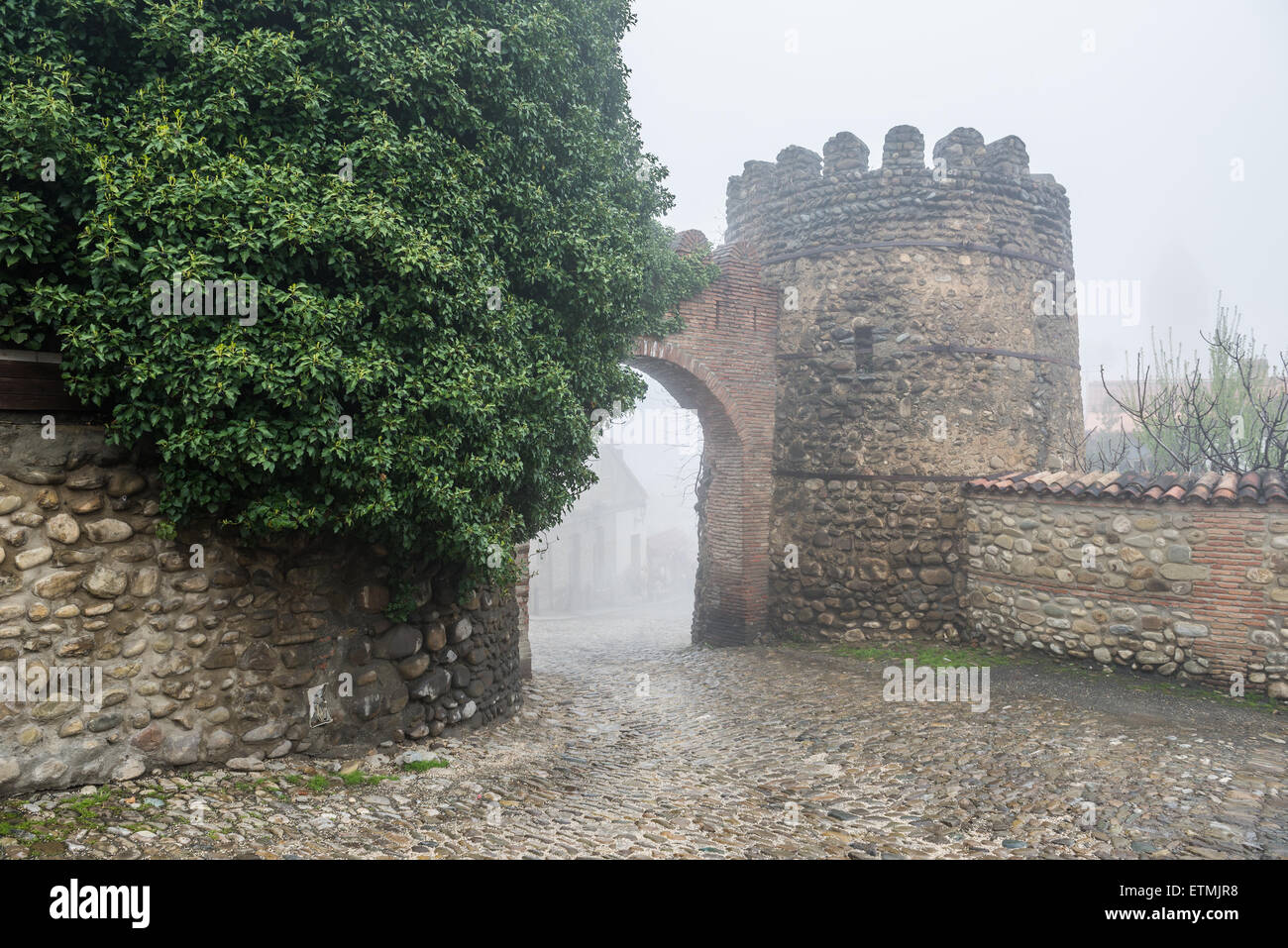 Historic fortified city walls from XVIII century in Sighnaghi town, one
