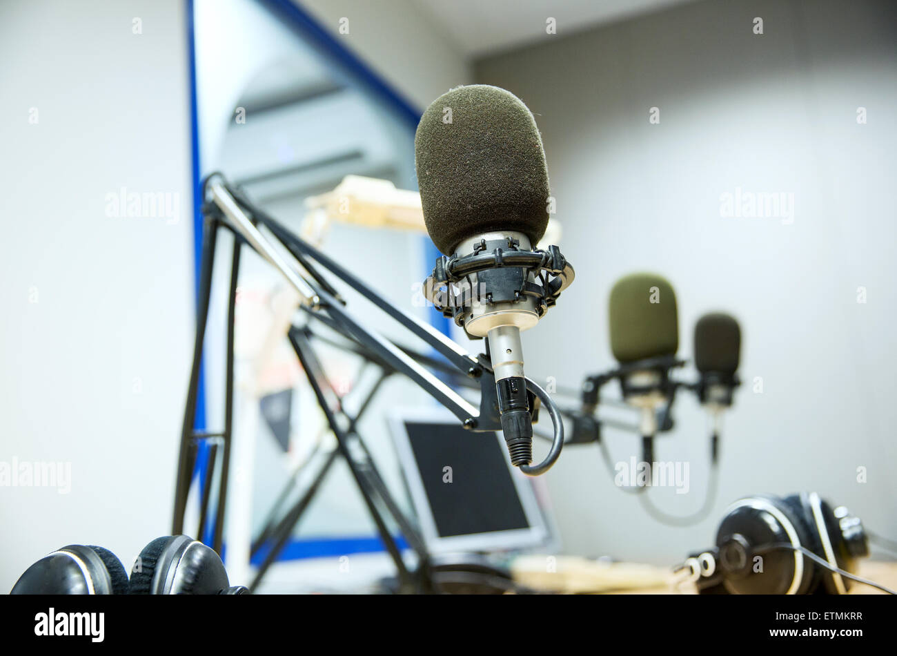 microphone at recording studio or radio station Stock Photo