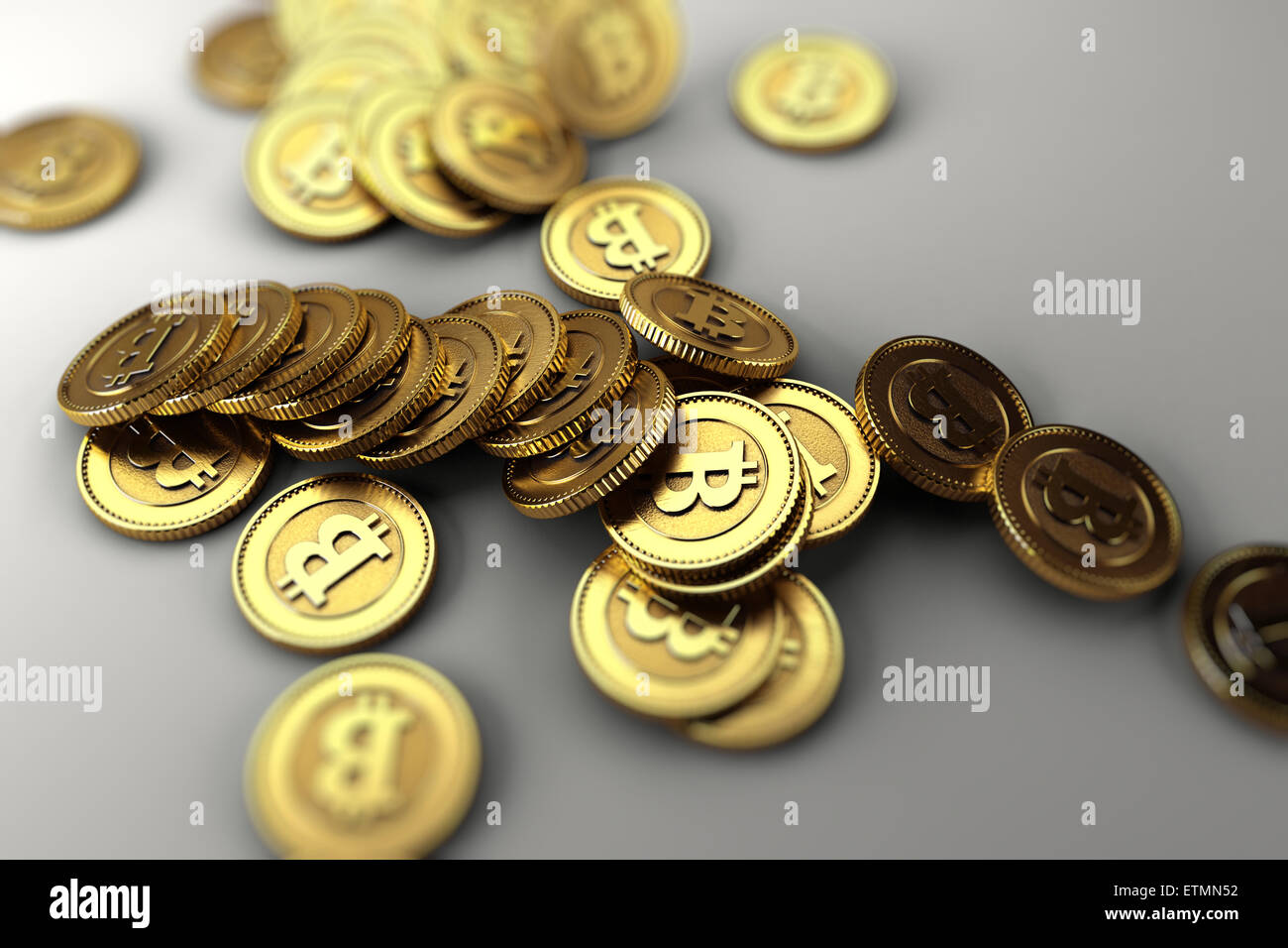 Stylized representation of Bitcoin, a digital currency. Stock Photo