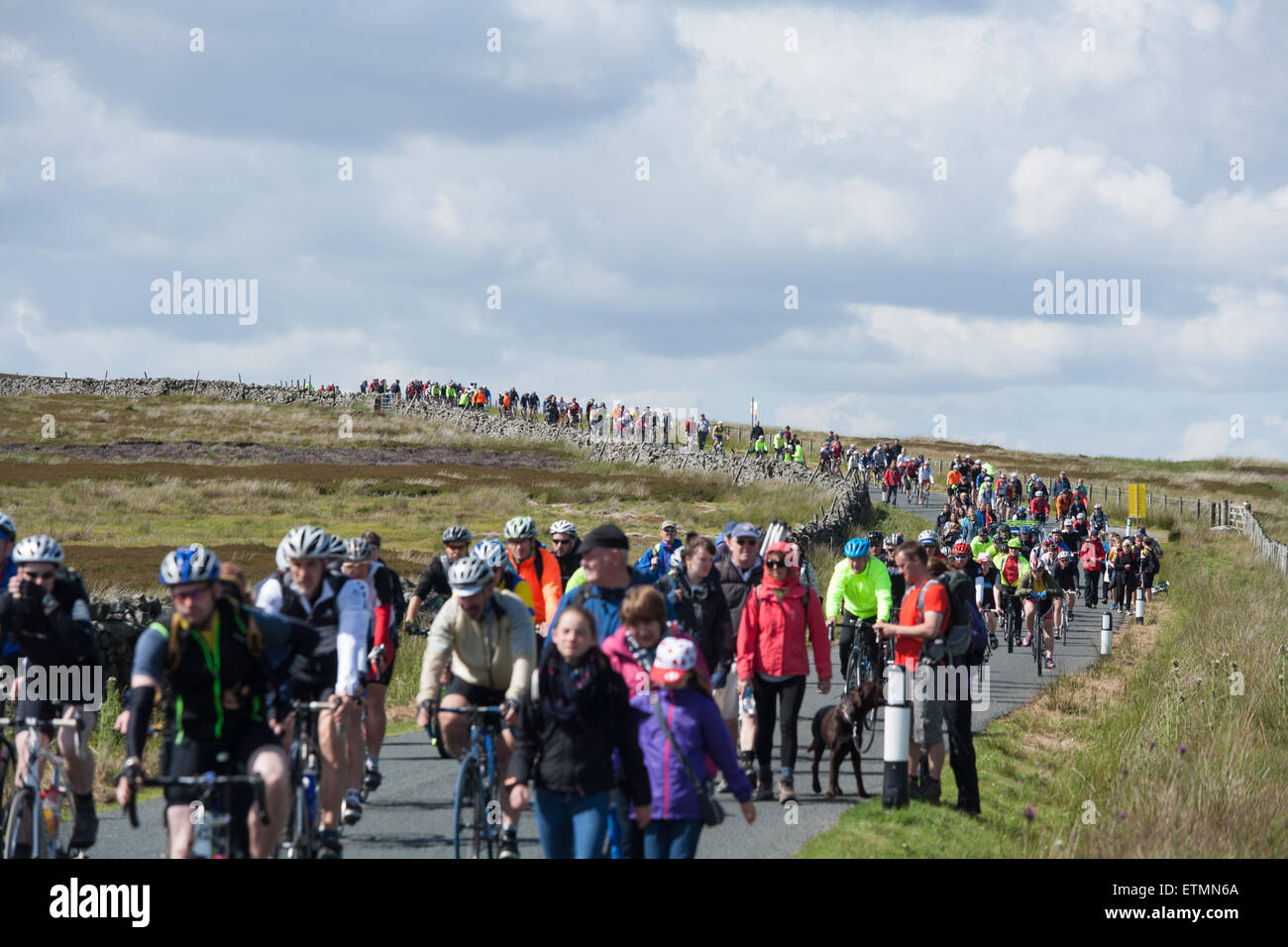 Crowds leaving the cote de griton moor after the 2014 tour de france. Stock Photo