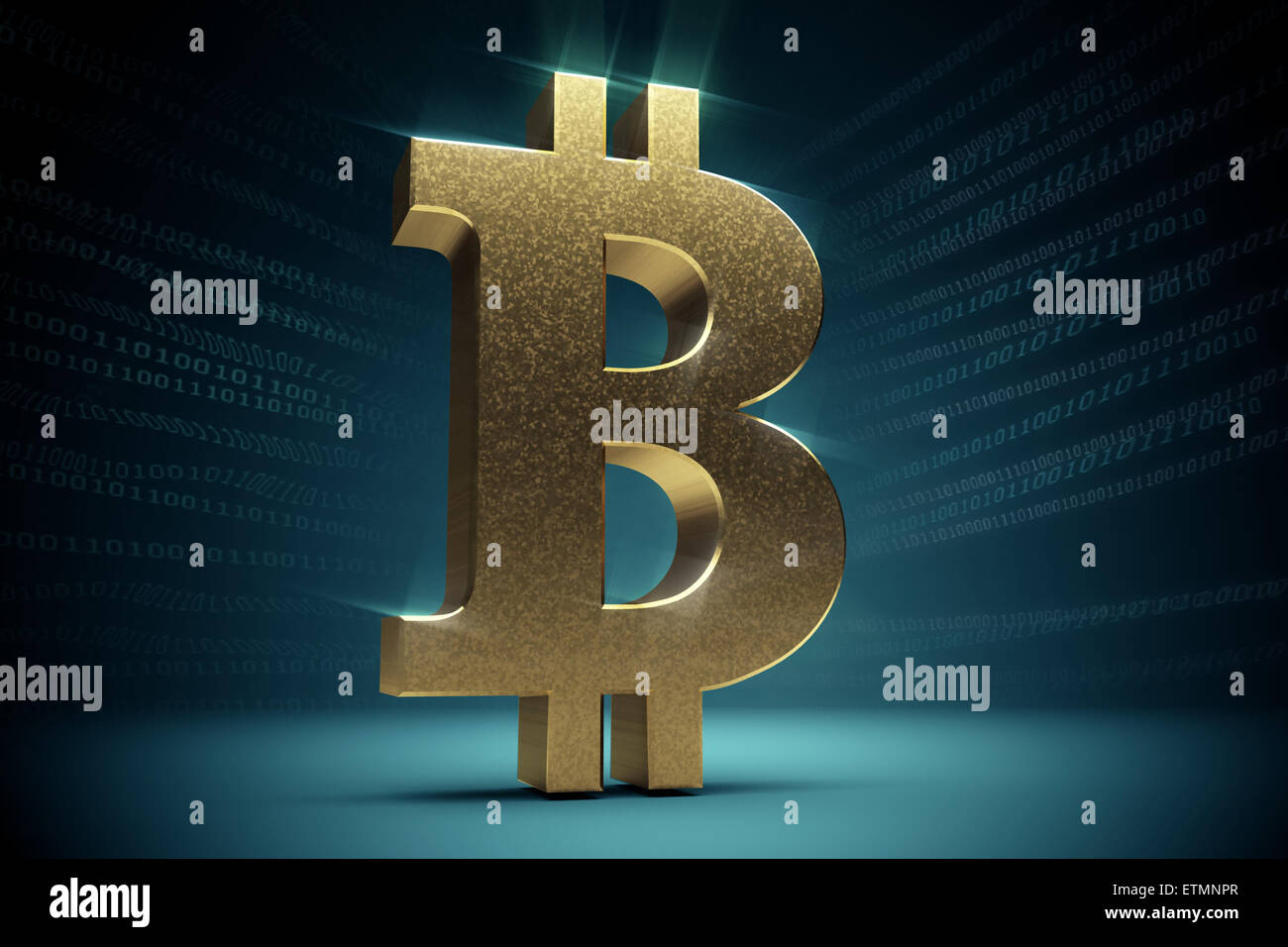 Stylized representation of Bitcoin, a digital currency. Stock Photo