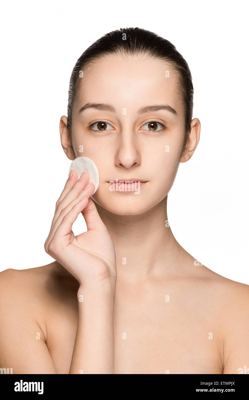 skin care woman removing face with cotton swab pad Stock Photo Alamy