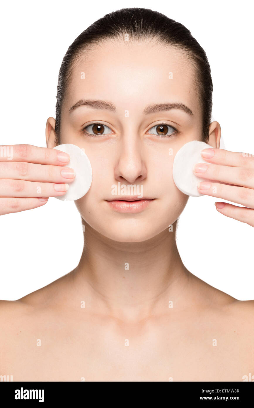 skin care woman removing face with cotton swabs Stock Photo Alamy