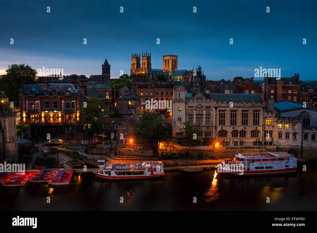 York Minster and River Ouse, York, UK, at sunset. Stock Photo