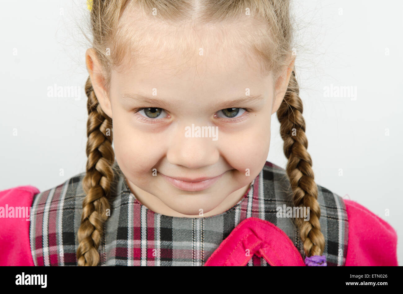 Portrait of a cheerful girl fun four-Europeans Stock Photo