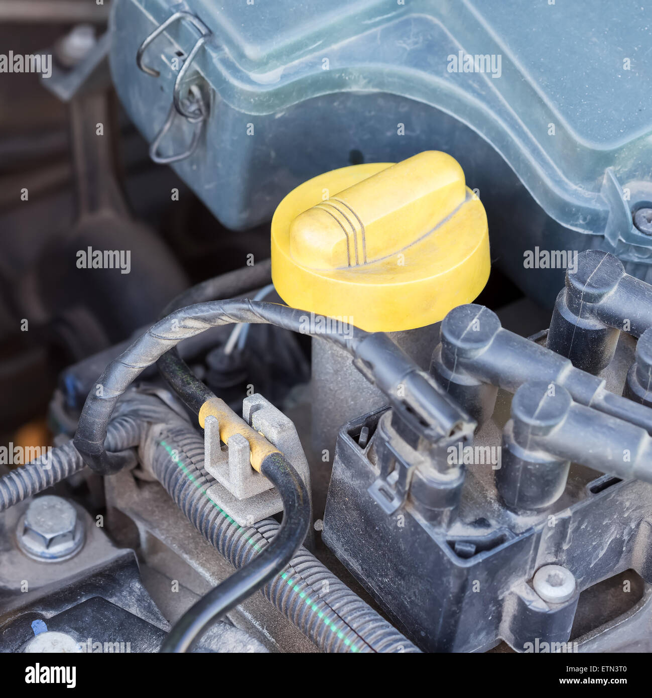 Closeup parts of car engine. Checking oil Stock Photo Alamy