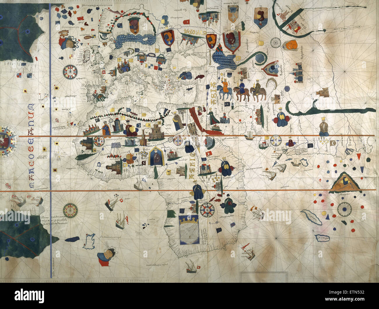 Chart by Juan de la Cosa (1450-1510). Spain. Madrid. Mavy Museum. Stock Photo