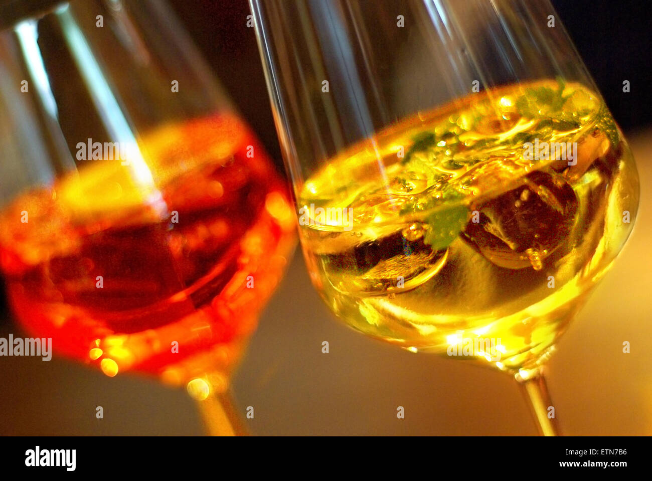 Close up of a red and yellow aperitif Stock Photo
