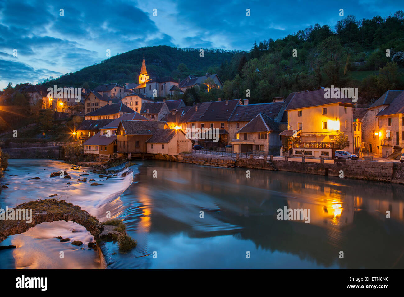Evening in Lods, Franche-Comté, France. Stock Photo
