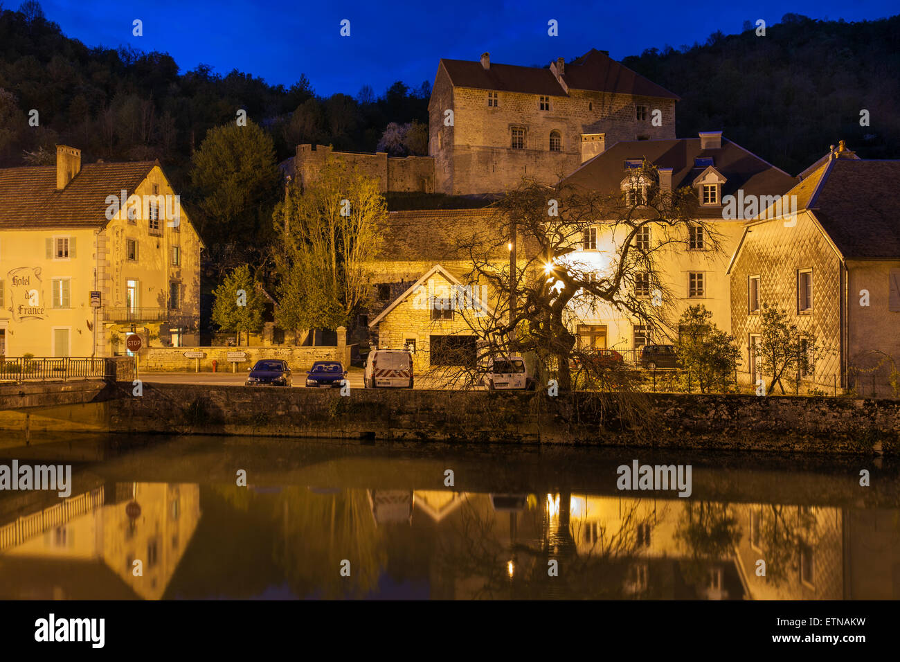 Evening in Lods, Franche-Comté, France. Stock Photo