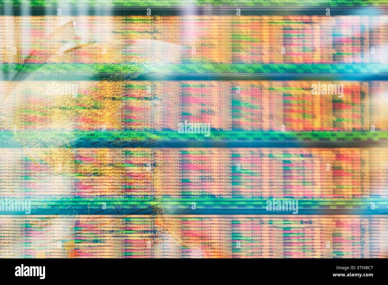 Ticker tape stock market financial data moving quickly on screen Stock