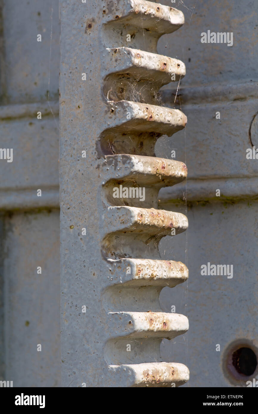Canal lock gear cog plates alongside the River Ouse in Great Barford ...