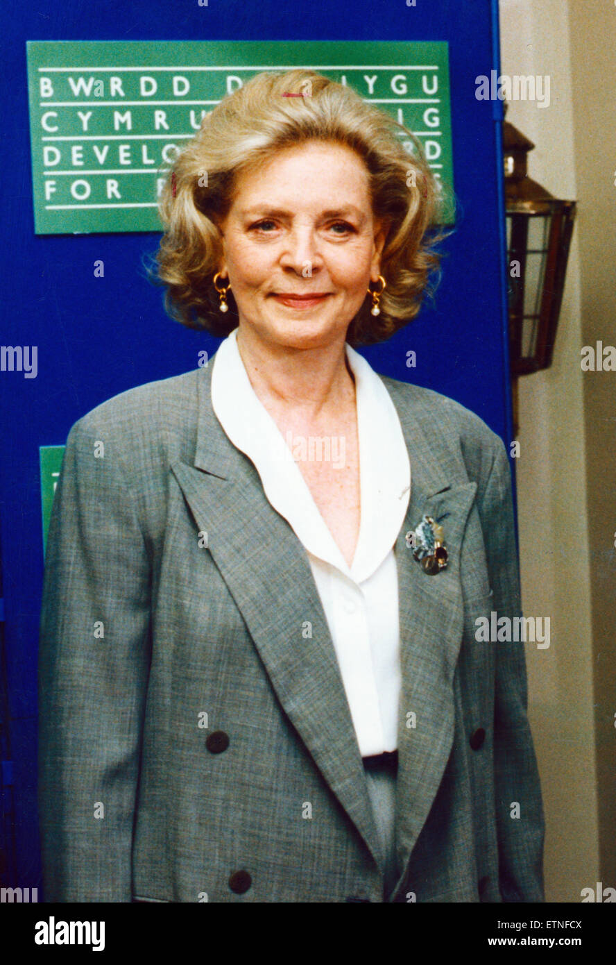 Lauren Bacall, Hollywood Legend aged 66, paying her first visit to Wales, 24th May 1991. Miss Bacall is in Wales as part of the Hay on Wye Festival of Literature. Pictured at news press conference to launch the Rural wales Artists Portfolio at the Llangoedmor Hotel near Brecon. Stock Photo